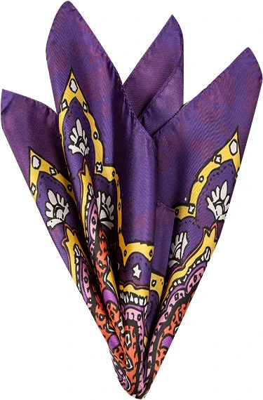Einstecktuch, Seide, Violett Gemustert 3 Einstecktuch, Seide, Violett Gemustert