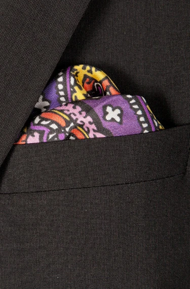 Einstecktuch, Seide, Violett Gemustert 5 Einstecktuch, Seide, Violett Gemustert – Bild 3