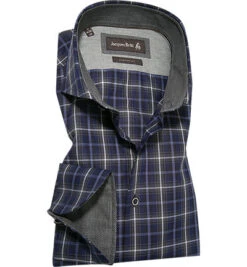 Hemd, Custom Fit, Popeline, Marine-grau Kariert