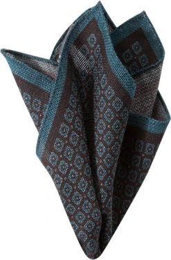 Einstecktuch, Wolle-Seide, Dunkelbraun-petrol Gemustert