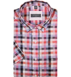Eterna Kurzarmhemd, Slim Fit, Twill, Pink Kariert
