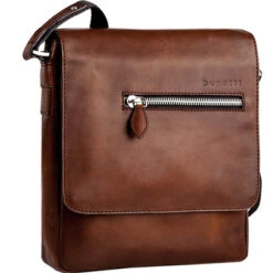 Bugatti Schultertasche, Leder, Cognac