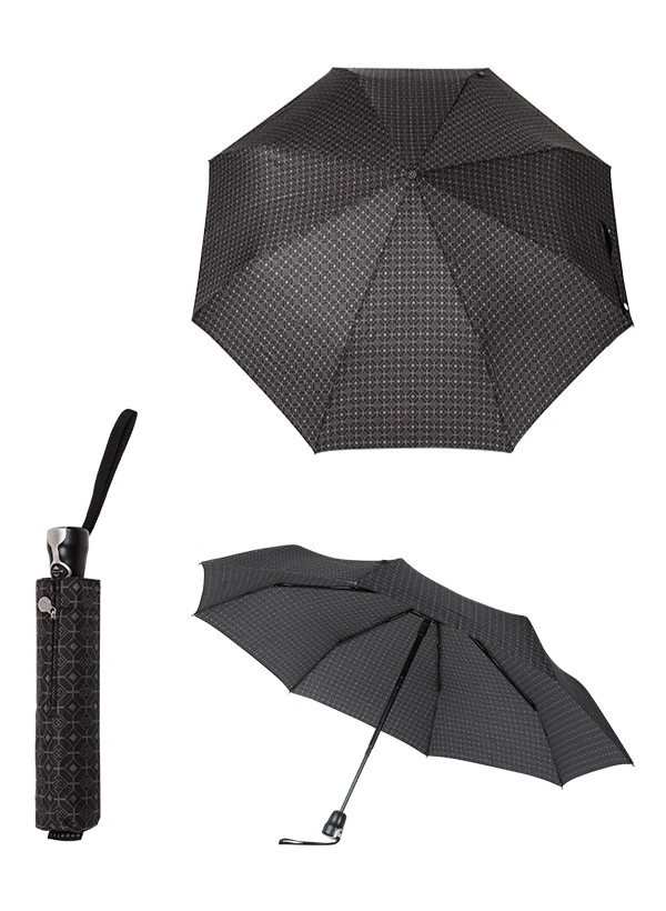 Bugatti Regenschirm, Automatik Extra Leicht, Schwarz-grau Gemustert 3 Bugatti Regenschirm, Automatik Extra Leicht, Schwarz-grau Gemustert