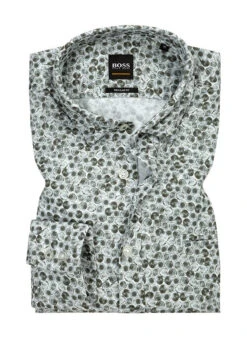 BOSS ORANGE Hemd, Regular Fit, Fil á Fil, Grün Gemustert