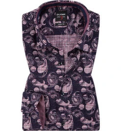 OLYMP Hemd, Body Fit, Baumwolle, Extra Langer Arm, Navy-rosa Gemustert