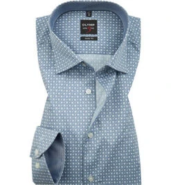 OLYMP Hemd, Body Fit, Popeline, Extra Langer Arm, Bleu Gemustert