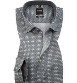 OLYMP Hemd, Body Fit, Popeline, Extra Langer Arm, Grau Gemustert