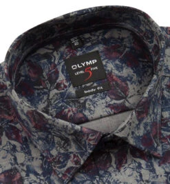 OLYMP Hemd, Body Fit, Popeline, Extra Langer Arm, Grau-dunkelrot Gemustert -Maenner Mode Haus  307779 norm2