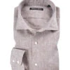 Hemd, Slim Fit, Reines Leinen, Cappuccino Meliert -Maenner Mode Haus  328991 norm
