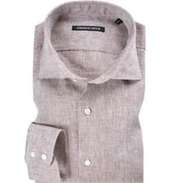 Hemd, Slim Fit, Reines Leinen, Cappuccino Meliert