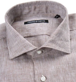 Hemd, Slim Fit, Reines Leinen, Cappuccino Meliert -Maenner Mode Haus  328991 norm2