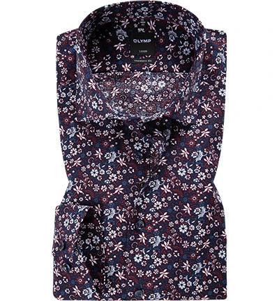 OLYMP Hemd, Modern Fit, Baumwolle, Extra Langer Arm, Navy-bordeaux Gemustert 3 OLYMP Hemd, Modern Fit, Baumwolle, Extra Langer Arm, Navy-bordeaux Gemustert