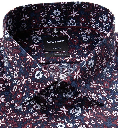 OLYMP Hemd, Modern Fit, Baumwolle, Extra Langer Arm, Navy-bordeaux Gemustert 4 OLYMP Hemd, Modern Fit, Baumwolle, Extra Langer Arm, Navy-bordeaux Gemustert – Bild 2
