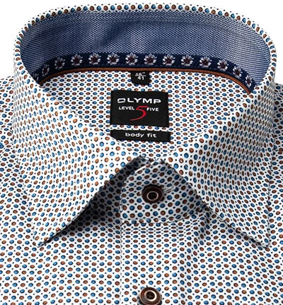 OLYMP Hemd, Body Fit, Baumwolle, Extra Langer Arm, Hellblau-cognac Gemustert 4 OLYMP Hemd, Body Fit, Baumwolle, Extra Langer Arm, Hellblau-cognac Gemustert – Bild 2