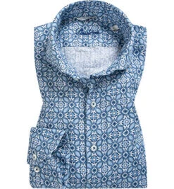 Stenströms Hemd, Fitted Body, Reines Leinen, Blau Gemustert