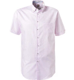 Kurzarmhemd, Custom Fit, Twill, Rosa-weiß Kariert