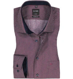 OLYMP Hemd, Modern Fit, Baumwolle, Extra Langer Arm, Marineblau-rot Gemustert