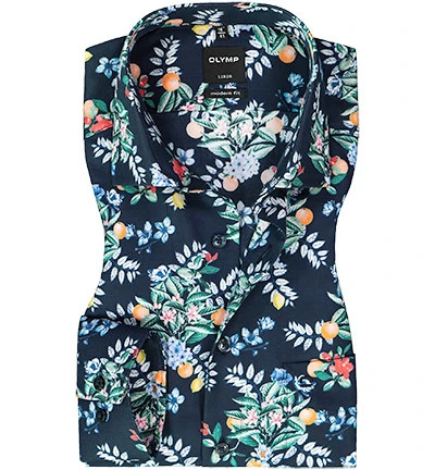 OLYMP Hemd, Modern Fit, Popeline, Extra Langer Arm, Marineblau Gemustert 3 OLYMP Hemd, Modern Fit, Popeline, Extra Langer Arm, Marineblau Gemustert