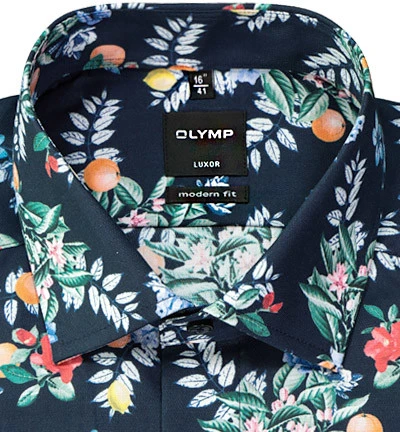OLYMP Hemd, Modern Fit, Popeline, Extra Langer Arm, Marineblau Gemustert 4 OLYMP Hemd, Modern Fit, Popeline, Extra Langer Arm, Marineblau Gemustert – Bild 2