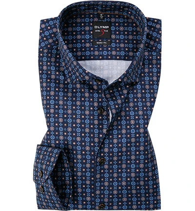 OLYMP Hemd, Body Fit, Baumwolle, Extra Langer Arm, Dunkelblau-nougat Gemustert 3 OLYMP Hemd, Body Fit, Baumwolle, Extra Langer Arm, Dunkelblau-nougat Gemustert