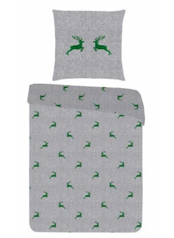 Bettwäsche, 135x200 Cm, Baumwolle, Grau-grün Gemustert