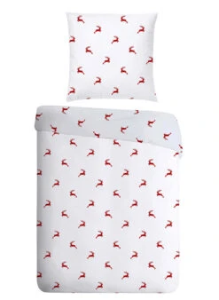 Bettwäsche, 135x200 Cm, Baumwolle, Weiß-rot Gemustert