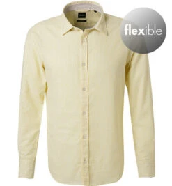 Boss Hemd, Slim Fit, Leinen-Stretch, Gelb Gestreift