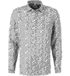 OLYMP Hemd, Body Fit, Reines Leinen, Weiß-blau Gemustert -Maenner Mode Haus  367140 norm 1