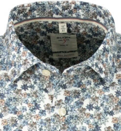 OLYMP Hemd, Body Fit, Reines Leinen, Weiß-blau Gemustert -Maenner Mode Haus  367140 norm2