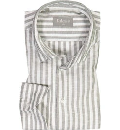Hemd, Slim Fit, Leinen, Graugrün-weiß Gestreift