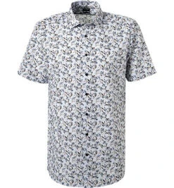 OLYMP Kurzarmhemd, Modern Fit, Popeline, Blau-braun Gemustert