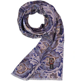 Schal, Seide, Blau-braun Gemustert