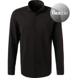 OLYMP Hemd, Body Fit, Jersey Geruchshemmend, Extra Langer Arm, Schwarz