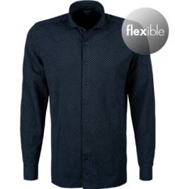 OLYMP Hemd, Modern Fit, Jersey Geruchshemmend, Extra Langer Arm, Marineblau Gemustert