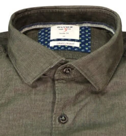 OLYMP Hemd, Body Fit, Cord, Olivgrün -Maenner Mode Haus  376656 norm2