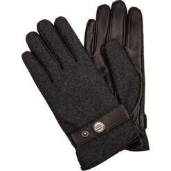 Roeckl Handschuhe, Leder-Wolle, Schwarz Meliert