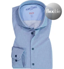 Pure Hemd, Funktionsmaterial, Mittelblau Gemustert