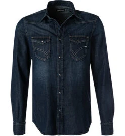 Gas Jeanshemd, Baumwolle-Leinen, Dunkelblau