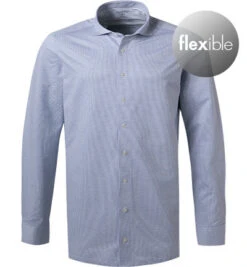 OLYMP Hemd, Modern Fit, Jersey Geruchshemmend, Extra Langer Arm, Rauchblau Gemustert