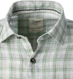 OLYMP Hemd, Body Fit, Reines Leinen, Grün Kariert -Maenner Mode Haus  385423 norm2