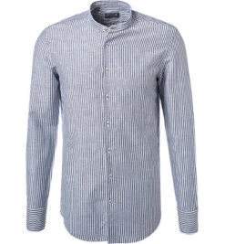Hemd, Slim Fit, Leinen, Dunkelblau-weiß Gestreift