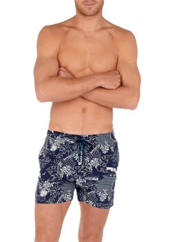 Hom Badeshorts, Mikroaser, Blau-weiß Gemustert