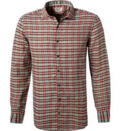 OLYMP Hemd, Body Fit, Reines Leinen, Rot-grün Kariert