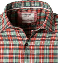OLYMP Hemd, Body Fit, Reines Leinen, Rot-grün Kariert -Maenner Mode Haus  387461 norm2