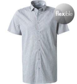 OLYMP Kurzarmhemd, Body Fit, Mikrofaser Atmungsaktiv, Orange-blau Kariert