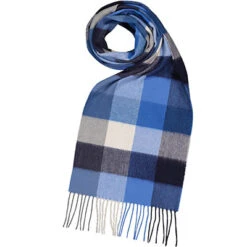 Schal, Reines Kaschmir, Blau-grau Kariert