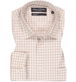 Maenner Mode Haus 5 Marc O'Polo Hemd, Regular Fit, Bio Baumwolle, Beige-weiß Kariert
