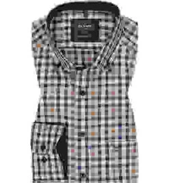 OLYMP Hemd, Modern Fit, Baumwolle, Extra Langer Arm, Braun-blau Kariert -Maenner Mode Haus  396576 norm 1