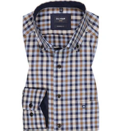 OLYMP Hemd, Modern Fit, Baumwolle, Extra Langer Arm, Braun-blau Kariert