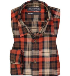 Marc O'Polo Hemd, Regular Fit, Bio Baumwolle, Ziegelrot-braun Kariert